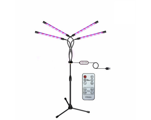 Фитолампа светодиодная, светильник для растений на штативе FL-ML-RC с пультом на проводе и пультом ДУ, 4 панели