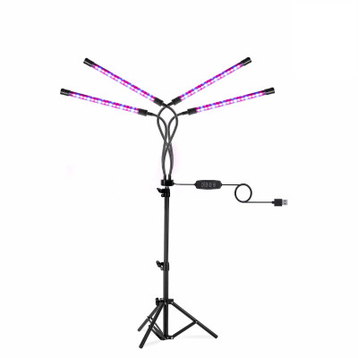 Фитолампа светодиодная, светильник для растений на штативе FL-JBH-P с пультом на проводе, 4 панели