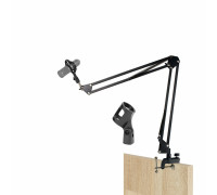 Настольная стойка пантограф KG2S-1201 с усиленной струбциной для горизонтального и вертикального крепления, с держателем паук P1 для микрофона до 1 кг