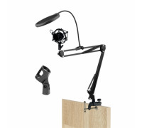 Настольная стойка пантограф KG2S-1205 с усиленной струбциной для горизонтального и вертикального крепления, с поп-фильтром и держателем паук P2 для микрофона до 740 г