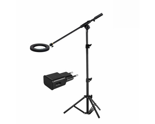 Светодиодная лампа лупа черная JBLN-161A с адаптером питания на напольной стойке JBH