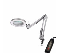 Белая лампа лупа светодиодная настольная LN-33WB на усиленной черной струбцине