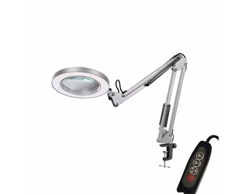 Белая лампа лупа светодиодная настольная LN-33WB на усиленной черной струбцине