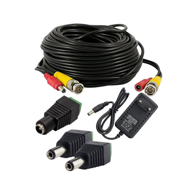 Комплект К-20.2 для системы видеонаблюдения: кабель BNC/DC 20 м, переходники DC(мама), DC(папа)  и блок питания