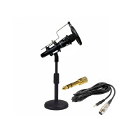 Микрофон E300 с кабелем XLR - jack 3.5, 2 м, и переходником на Jack 6.3 mm на настольной стойке NVP-41 с регулировкой высоты 15-25 см