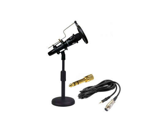 Микрофон E300 с кабелем XLR - jack 3.5, 2 м, и переходником на Jack 6.3 mm на настольной стойке NVP-41 с регулировкой высоты 15-25 см