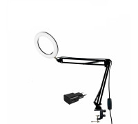 Настольная лампа светильник NB2SL-26A, диаметр 26 см, с адаптером питания на пантографе с усиленной струбциной для горизонтального и вертикального крепления