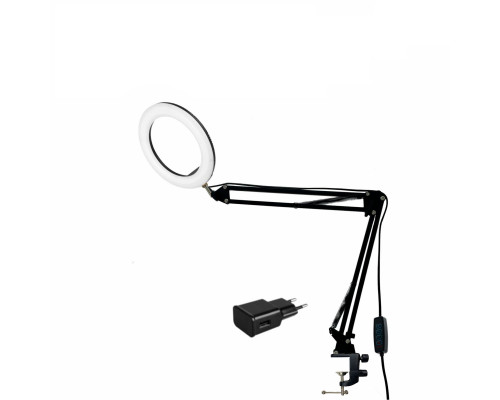 Настольная лампа светильник NB2SL-26A, диаметр 26 см, с адаптером питания на пантографе с усиленной струбциной для горизонтального и вертикального крепления