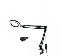 Настольная лампа LNB2S-15A в виде светодиодного светильника диаметром 15 см с USB адаптером на пантографе с усиленной струбциной для горизонтального и вертикального крепления