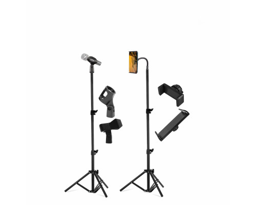 Комплект напольных стоек MTS-6D: штатив с 3 держателями для телефона от 5,7 см и для планшета до 25 см и микрофонная стойка с 3 держателями для микрофона
