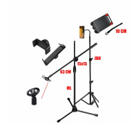 Комплект напольных стоек MTS-4D: штатив с 3 держателями для телефона от 5,7 см и для планшета до 25 см и микрофонная стойка с держателем для ручного микрофона