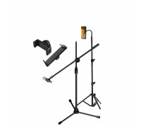 Комплект напольных стоек MTS-4D: штатив с 3 держателями для телефона от 5,7 см и для планшета до 25 см и микрофонная стойка с держателем для ручного микрофона