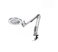 Белая лампа лупа светодиодная настольная LN-22W2SB на усиленной струбцине для горизонтального и вертикального крепления