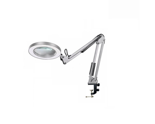 Белая лампа лупа светодиодная настольная LN-22W2SB на усиленной струбцине для горизонтального и вертикального крепления