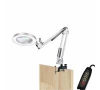 Настольная белая светодиодная лампа лупа LN-33W2S на усиленной струбцине для горизонтального и вертикального крепления