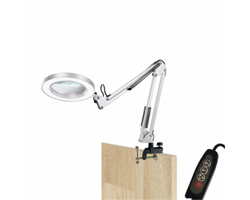 Настольная белая светодиодная лампа лупа LN-33W2S на усиленной струбцине для горизонтального и вертикального крепления