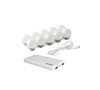 Подсветка для зеркала LM10-PB, 10 лампочек с регулировкой яркости с внешним аккумулятором 10000 mAh