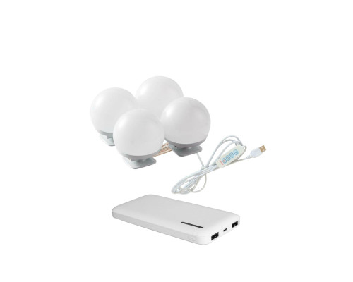 Подсветка для зеркала LM4-PB, 4 лампочки с регулировкой яркости с внешним аккумулятором 10000 mAh