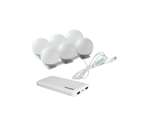 Подсветка для зеркала LM6-PB, 6 лампочек с регулировкой яркости с внешним аккумулятором 10000 mAh