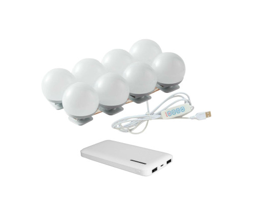 Подсветка для зеркала LM8-PB, 8 лампочек с регулировкой яркости с внешним аккумулятором 10000 mAh