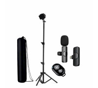 Комплект KJB-9B: напольный штатив JBH с держателем для телефона, шарниром, пультом Bluetooth, чехлом и беспроводной петличный микрофон K9 для Iphone с разъемом Lightning