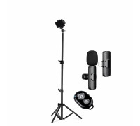 Комплект JBK-8: напольная стойка JBH с держателем для телефона, шарниром, пультом Bluetooth и беспроводной петличный микрофон K8 для устройств с разъемом Type-C