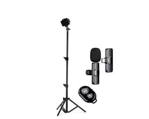 Комплект JBK-8: напольная стойка JBH с держателем для телефона, шарниром, пультом Bluetooth и беспроводной петличный микрофон K8 для устройств с разъемом Type-C