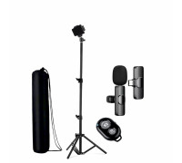 Комплект JBK-8B: напольная стойка JBH с держателем для телефона, шарниром, чехлом, пультом Bluetooth и беспроводной петличный микрофон K8 для устройств с разъемом Type-C