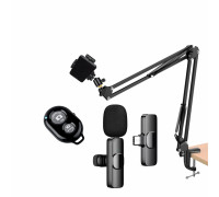 Комплект KST-8: усиленный пантограф ST с усиленной струбциной, держателем телефона, кнопкой Bluetooth, нагрузка до 1.6 кг, и беспроводной петличный микрофон K8 для устройств с разъемом Type-C