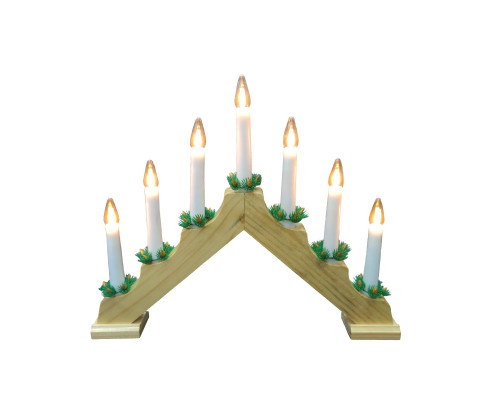 Светильник рождественская горка c деревянной основой, светлое дерево, цоколь E10, c LED лампочками в виде свечи