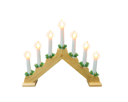 Светильник рождественская горка c деревянной основой, светлое дерево, цоколь E10, c матовыми LED лампочками в виде пламени