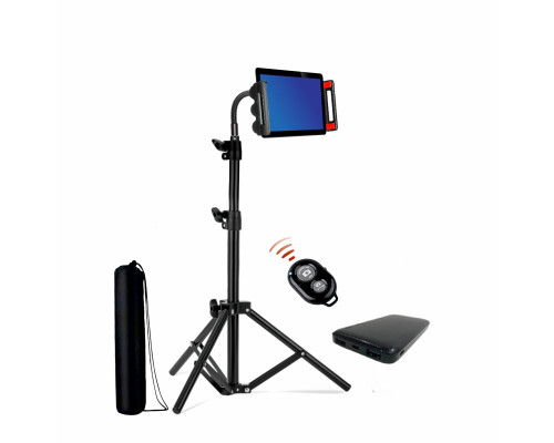 Напольная стойка штатив JBH-G18PBKS с держателем для телефона и планшета 11.5-18 см, сумкой для переноски, кнопкой Bluetooth и внешним аккумулятором
