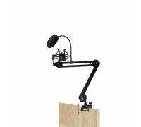 Настольная стойка PT2S-01MPF пантограф с держателем для микрофона паук металлический и поп-фильтром 15,5 см на усиленной струбцине для вертикального и горизонтального крепления