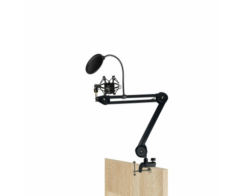 Настольная стойка PT2S-01MPF пантограф с держателем для микрофона паук металлический и поп-фильтром 15,5 см на усиленной струбцине для вертикального и горизонтального крепления