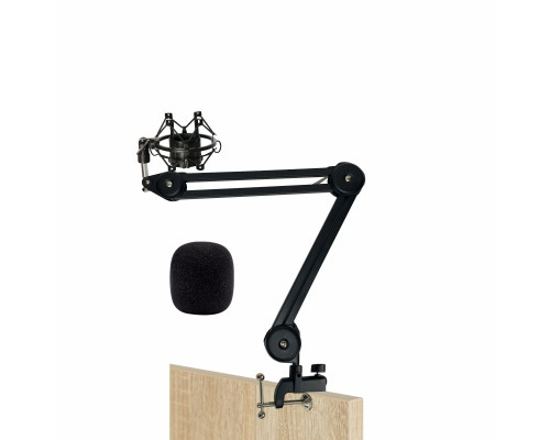 Настольная стойка PT2S-01MPZ пантограф с держателем для микрофона паук металлический и ветрозащитой на усиленной струбцине для вертикального и горизонтального крепления