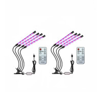 Фитолампа светодиодная, светильник для растений с регулируемым зажимом, пультом на проводе и пультом ДУ, 4 панели, 2 шт