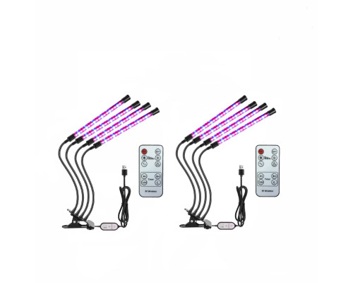 Фитолампа светодиодная, светильник для растений с регулируемым зажимом, пультом на проводе и пультом ДУ, 4 панели, 2 шт