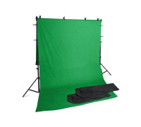 Каркас, высота 2 метра, ширина до 1.8 метра, с фоном хромакей тканевый, 1.8х3 м, прищепками для крепления, 8 шт, и 2 сумками для переноски