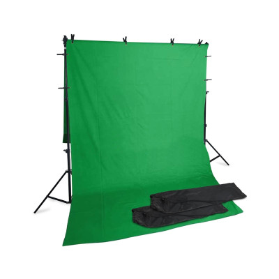Каркас, высота 2 метра, ширина до 1.8 метра, с фоном хромакей тканевый, 1.8х3 м, прищепками для крепления, 8 шт, и 2 сумками для переноски