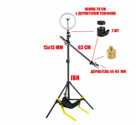 Напольная стойка штатив JBH-DL26M с мешком для противовеса на треноге, кольцевой лампой 26 см и держателем для телефона для съемки сверху