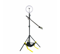 Напольная стойка штатив JBH-DL26M с мешком для противовеса на треноге, кольцевой лампой 26 см и держателем для телефона для съемки сверху