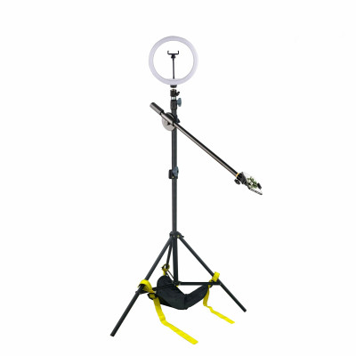 Напольная стойка штатив JBH-DL26M с мешком для противовеса на треноге, кольцевой лампой 26 см и держателем для телефона для съемки сверху