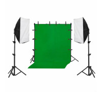 Фотофон хромакей, 1.8х3 м, на каркасе с прищепками и 2 софтбокса на штативе JBH