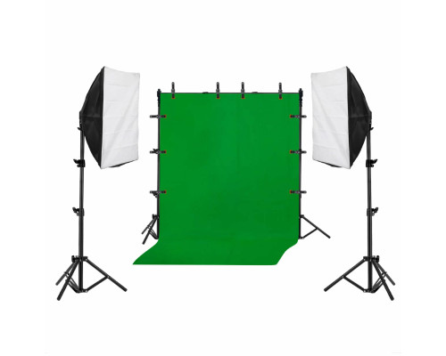 Фотофон хромакей, 1.8х3 м, на каркасе с прищепками и 2 софтбокса на штативе JBH