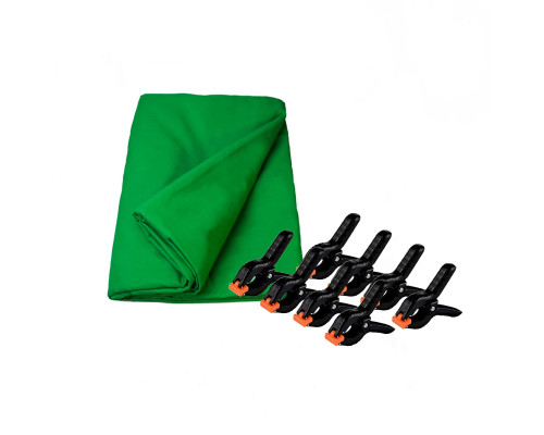 Фон хромакей тканевый для фотостудии 1.8x3 м в комплекте c прищепками 8 шт