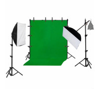 Фотофон хромакей, 1.8х3 м, на каркасе с прищепками и 2 софтбокса на штативе JBH и на журавле 35 см с крючком для противовеса