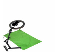 Комплект SL26-F051 для горизонтальной съемки: настольная стойка держатель с кольцевой LED лампой 26 см и фон хромакей тканевый, 0.5х1 м