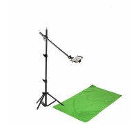 Комплект JKLDT-F051 для горизонтальной съемки сверху: напольная стойка JBH с крючком для противовеса, держателем телефона до 85 мм и фон хромакей тканевый, 0.5х1 м