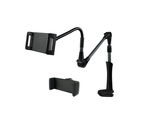 Настольная складная стойка DGS-20-2 с 2 держателями для телефона и планшета с гибкой основой на струбцине
