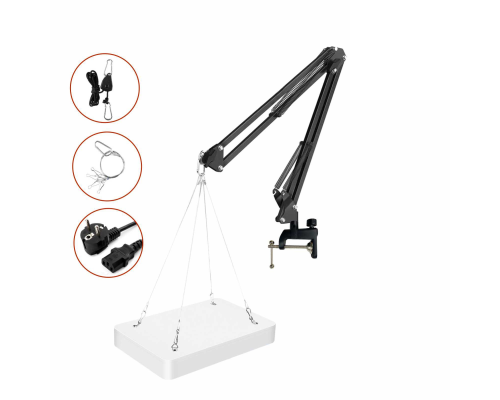 Светильник подвесной, фитолампа полного спектра PFL-ST2S на усиленном пантографе на струбцине с 2 отверстиями